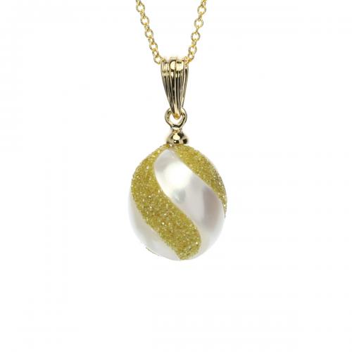 Galaxia Pearl Pendant with Lab-Grown Yellow Diamond Druzy